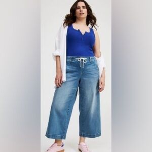 Torrid Blue Denim Joggers with White Tie